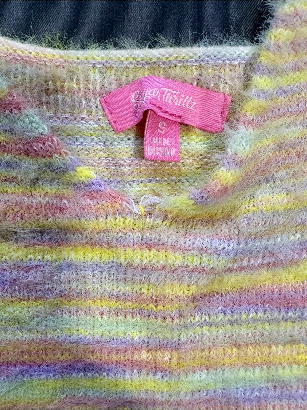 Sugar Thrillz Candy Rain Crop Top NWT S Pastel Multicolor Fuzzy Knit Tank Y2K - Picture 2 of 11